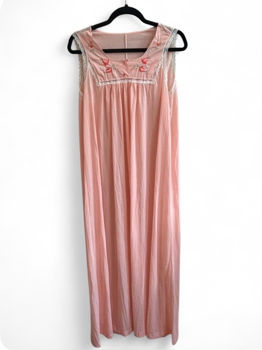 Gossard Artemis USA Vintage Floral Lace Pink Semi Sheer Nightgown Nightie Dress